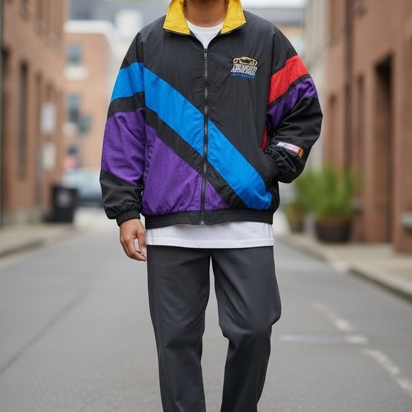 Nascar Other - Vintage NASCAR Windbreaker Colorblock Embroidered Racing Jacket 90s Style LARGE